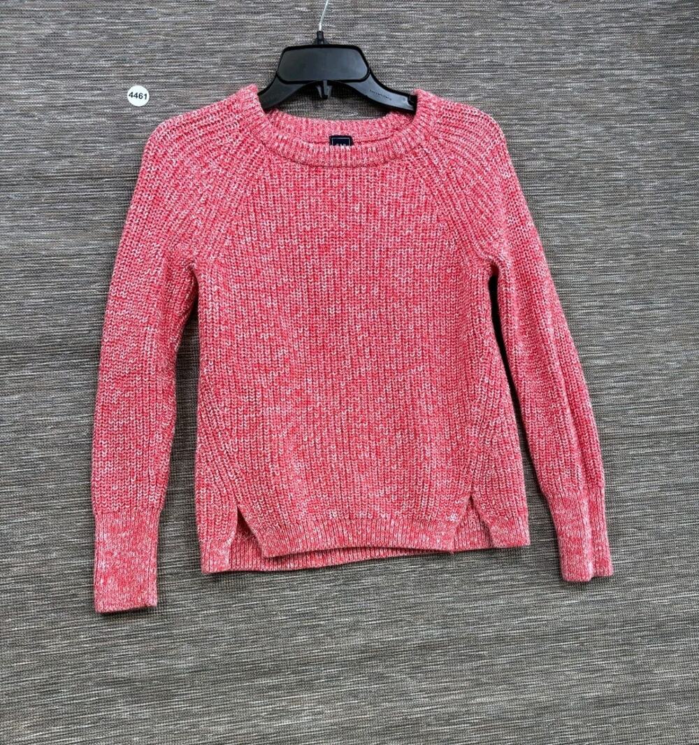 Gap Marled Cotton Chunky Knit Raglan Sweater Size XS Pink White Long Sleeve